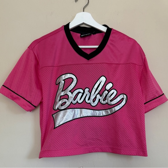 Barbie Pink Football Jersey Mesh Sheer 59 Malibu Metallic Logo - Picture 1 of 5